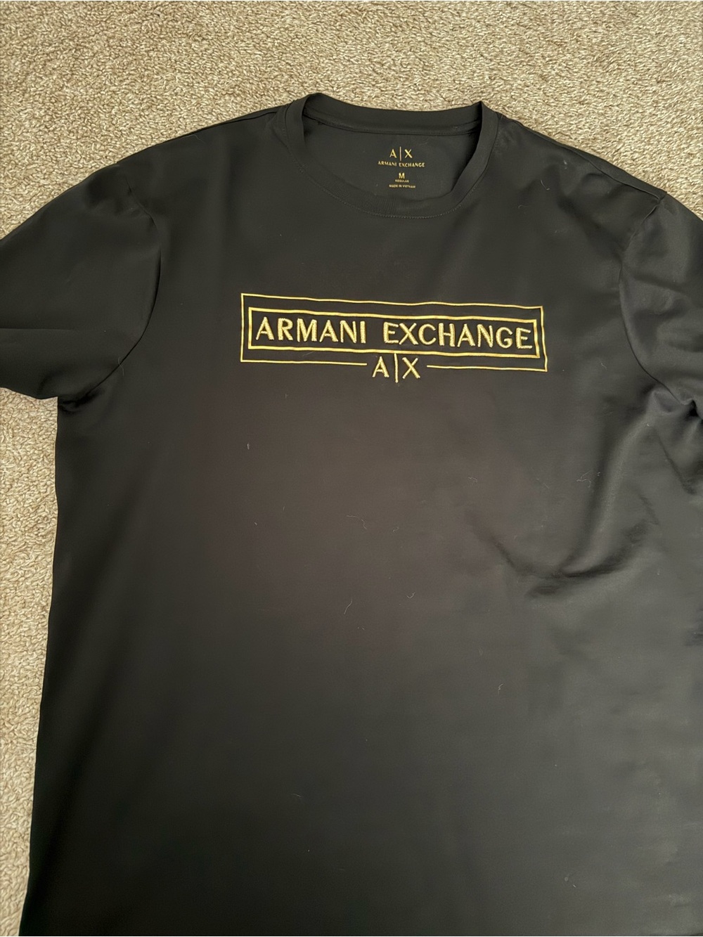 Armani Exchange Black Tee with Embroided Gold Logo Box